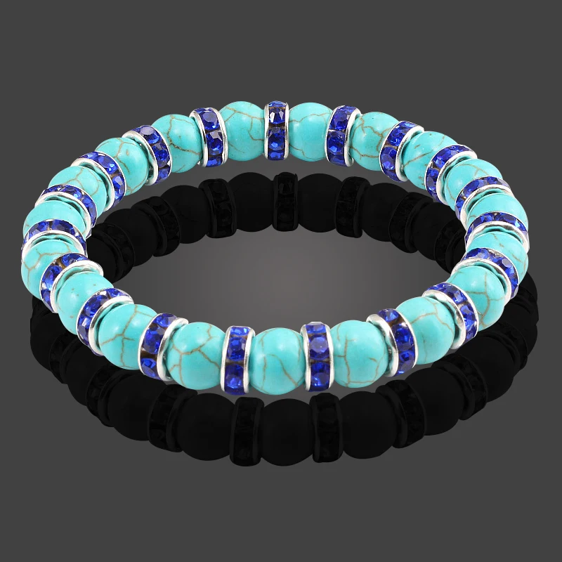 

Classic 12 Colors Natural Stone Bracelet Sliver Rhinestone Crystal Bead Charm Women Beaded Bracelets Men Prayer Buddha Jewelry