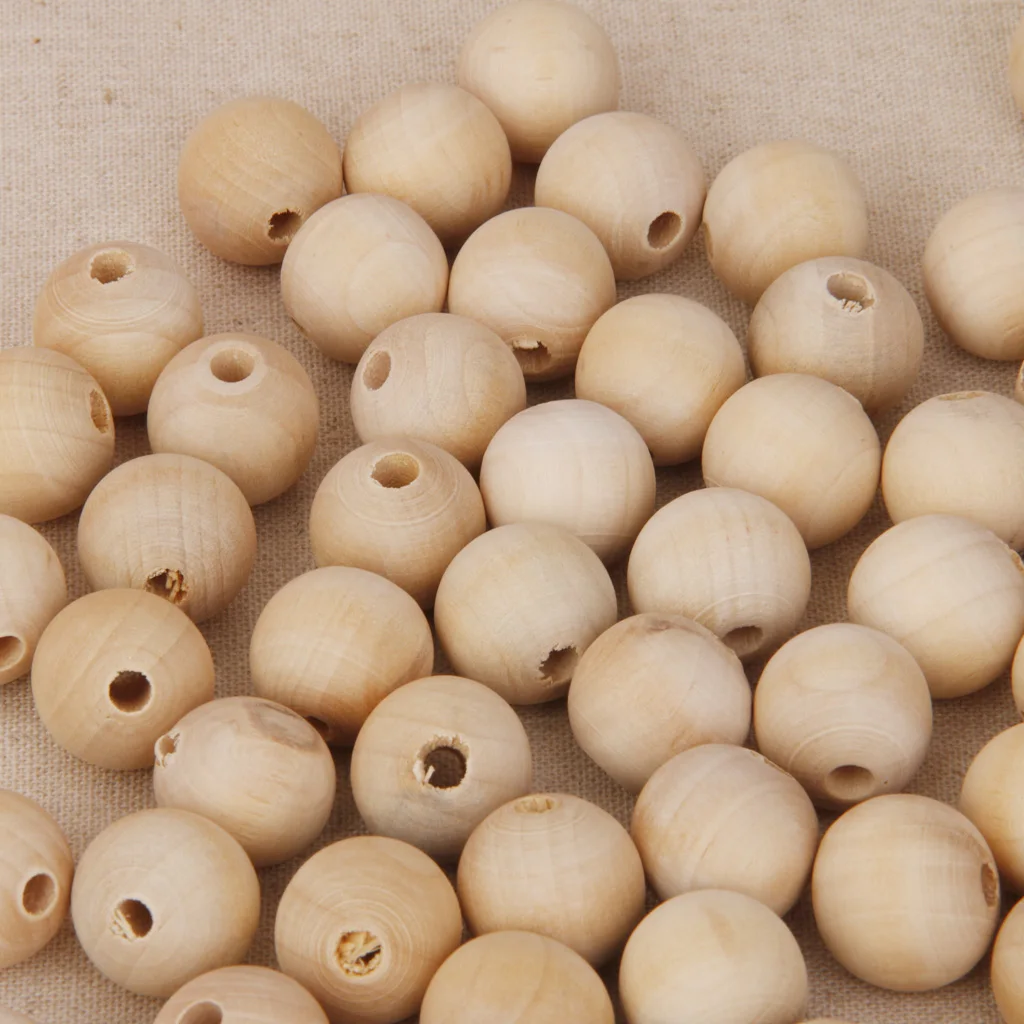 100pcs Natural Unfinished Wood Beads Baby Teething Round Ball Bead DIY Craft 10mm 20mm