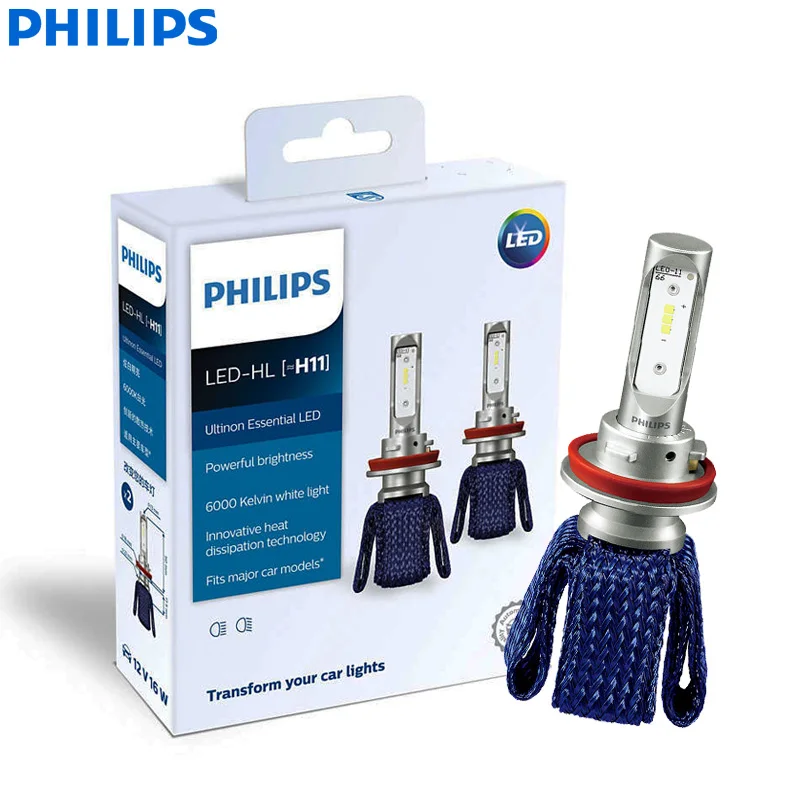 Philips Ultinon Эфирное светодиодный H4 H7 H8 H11 H16 HB3 HB4 H1R2 9003 9005 9006 9012 12V UEX2 6000 К авто фары Противотуманные огни(двойная