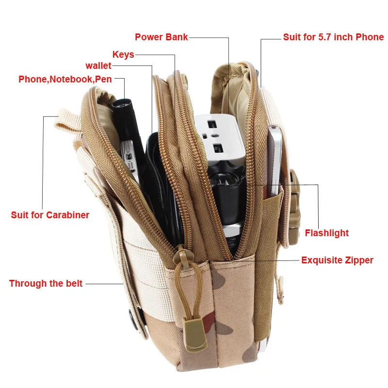 Outdoor Camping Climbing Bag Tactical Military Molle Hip Waist Belt Wallet Pouch Purse Phone Case for iPhone 7 for Samsung 16