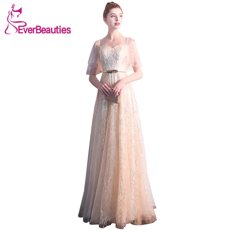 

Evening Dresses Long 2019 Tulle Sequins Formal Dress Women Elegant Abendkleider Robe De Soiree Evening Gown For Women