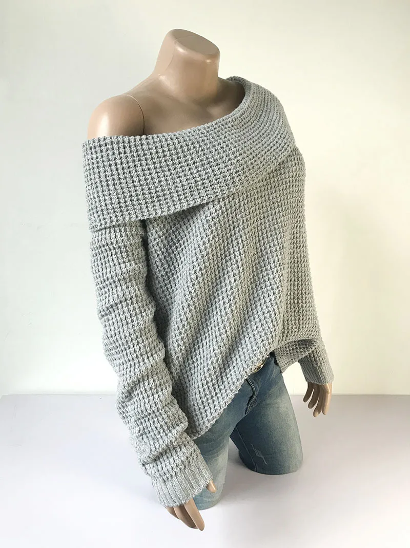 LOGAMI/свободный Женский пуловер с длинным рукавом на одно плечо и свитер, Осенний весенний джемпер, женский свитер