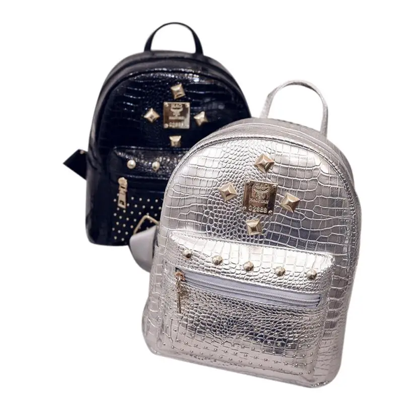 Women Backpack Solid Color Leather Rivet Travel Vintage Shoulder Bags Famous Design School bag Hot Sale