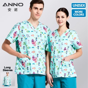 

ANNO Medical scrubs Set Cartoon Nursing Uniforms Medical Clothing Dental Clinic Nurse Costume Women Men Surgical Suit