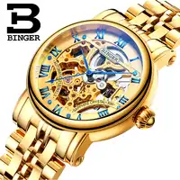 สวิตเซอร์แลนด์ luxury นาฬิกาผู้ชาย BINGER ยี่ห้อ Hollow Out Mechanical นาฬิกาข้อมือ sapphire สแตนเลสสตีลนาฬิกา B-5066M-3
