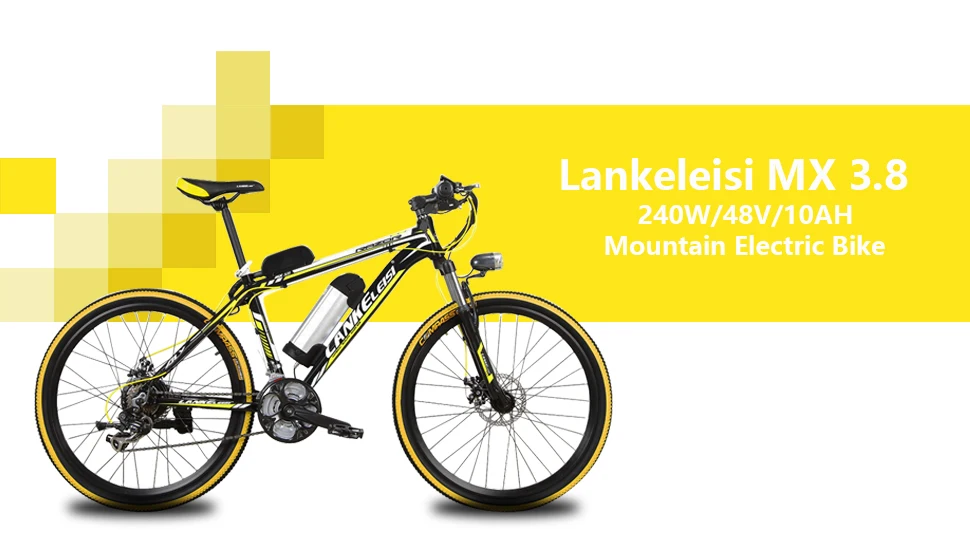 Excellent Lankeleisi MX3.8 Mans 21 Speeds Electric Bicycle 240Watt 48V Disc Brakes 0