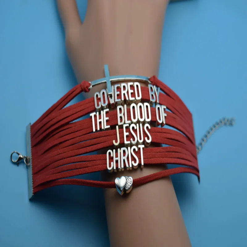 Cross Heart Covered By The Blood Of Jesus Christ Charm Bracelet Multi