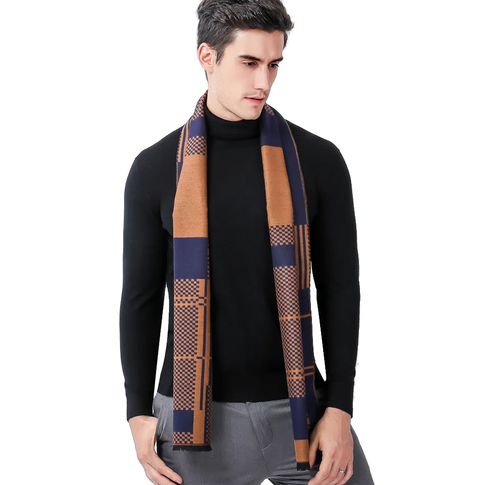 

Autumn and Winter New Small Checker Color Block Men's Scarf Cashmere Warm Neck