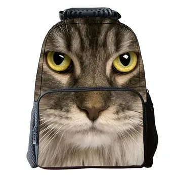 

Zipper Animal Print Backpack 3D Multifunction Hiking School Travel Bag (Cat)