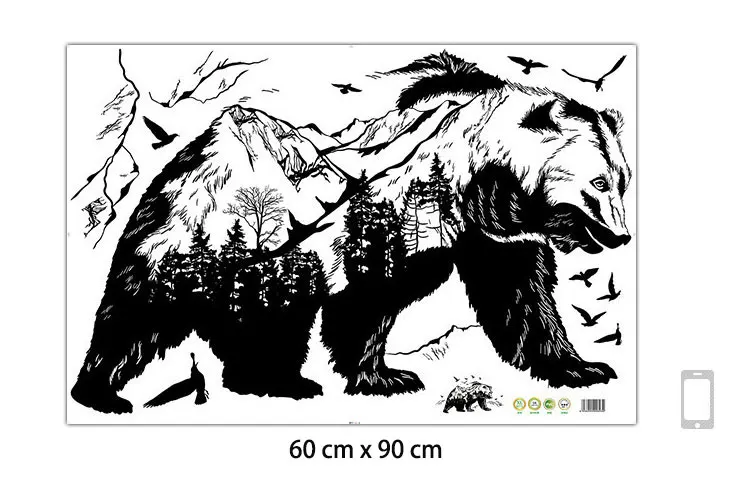 Горный черный медведь, прозрачная пленка для гостиной, спальни, настенные наклейки, креативное украшение дома, настенные наклейки