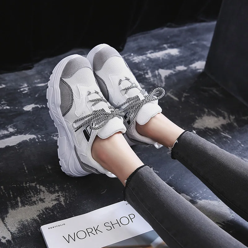 Krasovki Sneakers Women Thick Bottom Breathable Canvas Lace Color Matching Dropshipping Muffin Bottom Fashion Causal Shoes Women