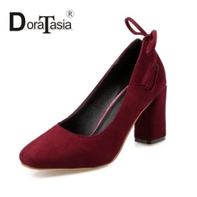 DoraTasia hot sale square toe Big Size 33-45 Slip On Woman Pumps butterfly knot Square High Heels Wedding Party women Shoes