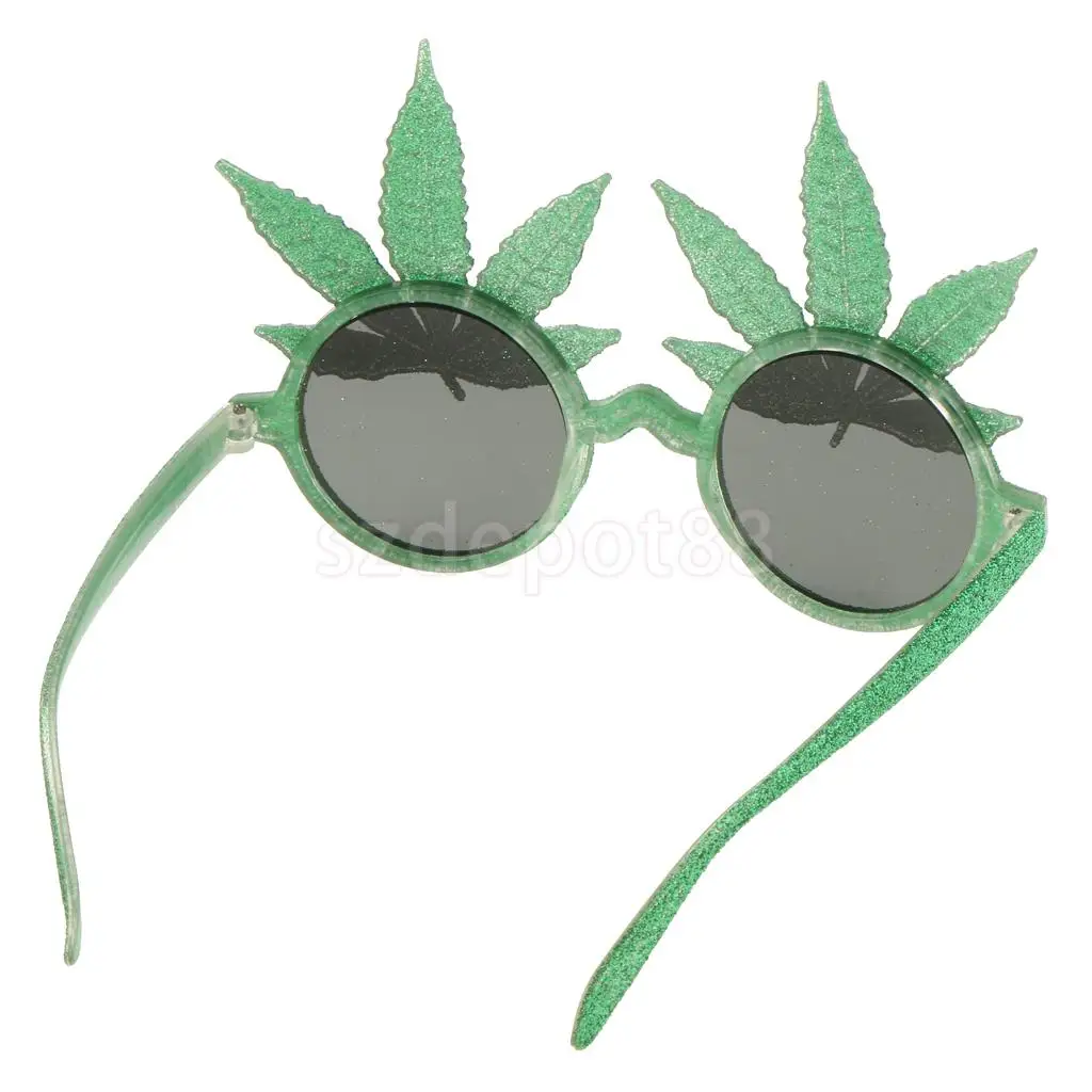 Novelty Glitter Green Maple Leaf Sunglasses Funny Eye Glasses Party Dress Up