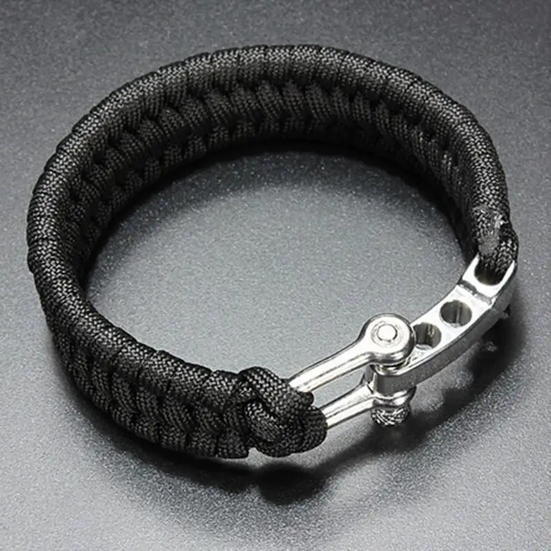 

Stainless Steel Bracelet Black Rope outdoor survival Bracelet camping steel hook for frozen food