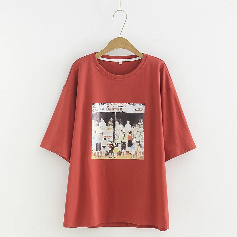 

Summer New Harajuku Cartoon Printing Women's Short-sleeved Women's Casual Loose O-neck Cotton Red Fashion T-shirt Top