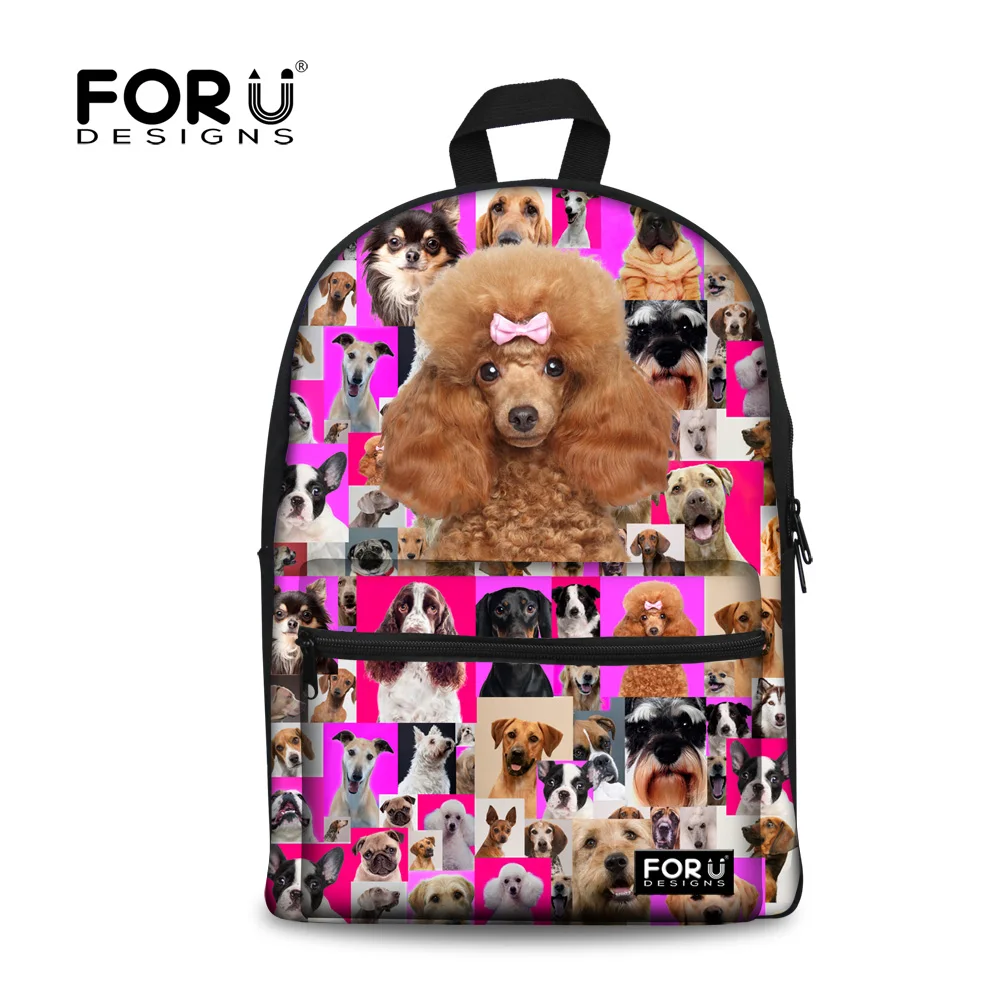Preppy Style Poodle Pug Dog Rottweiler Printing Backpack Children
