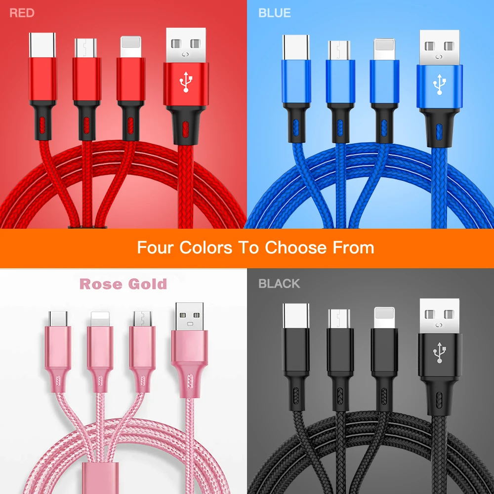 3 في 1 المصغّر usb نوع C متعددة كابل الشاحن ل Xiaomi Redmi ملاحظة 5/S2 سامسونج A60 S9 الهاتف المحمول سلك USB USB-C شحن كابل