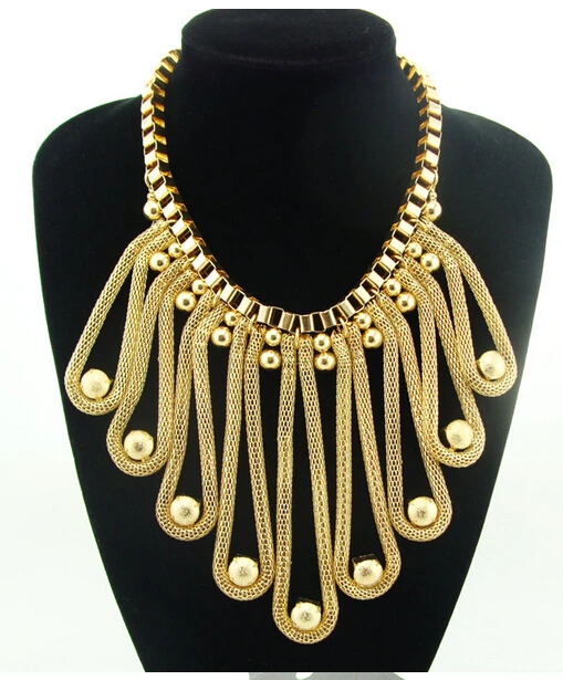

Exaggerated Personalized European Style Multilayer Tassel Chunky Choker Bib Statement Necklace N2205