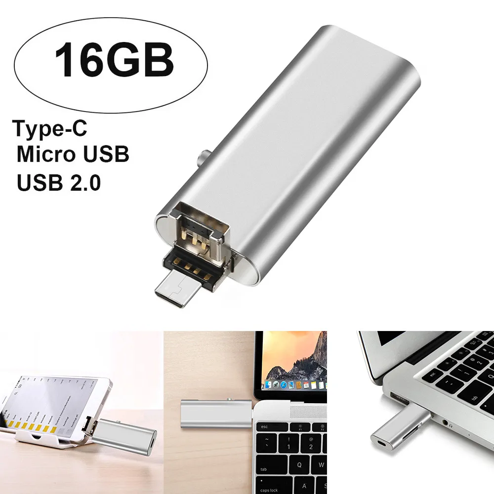 USB 2,0 16 GB флэш-накопитель карта памяти хранения цифровой тип-c и Micro USB U диск 4,3
