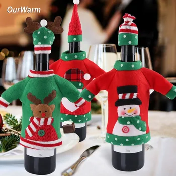 

OurWarm 1pc Ugly Sweater Wine Bottle Cover Bags Christmas Dinner Party Xmas Plush Cute Snowmen Table Decor New Years Supplies