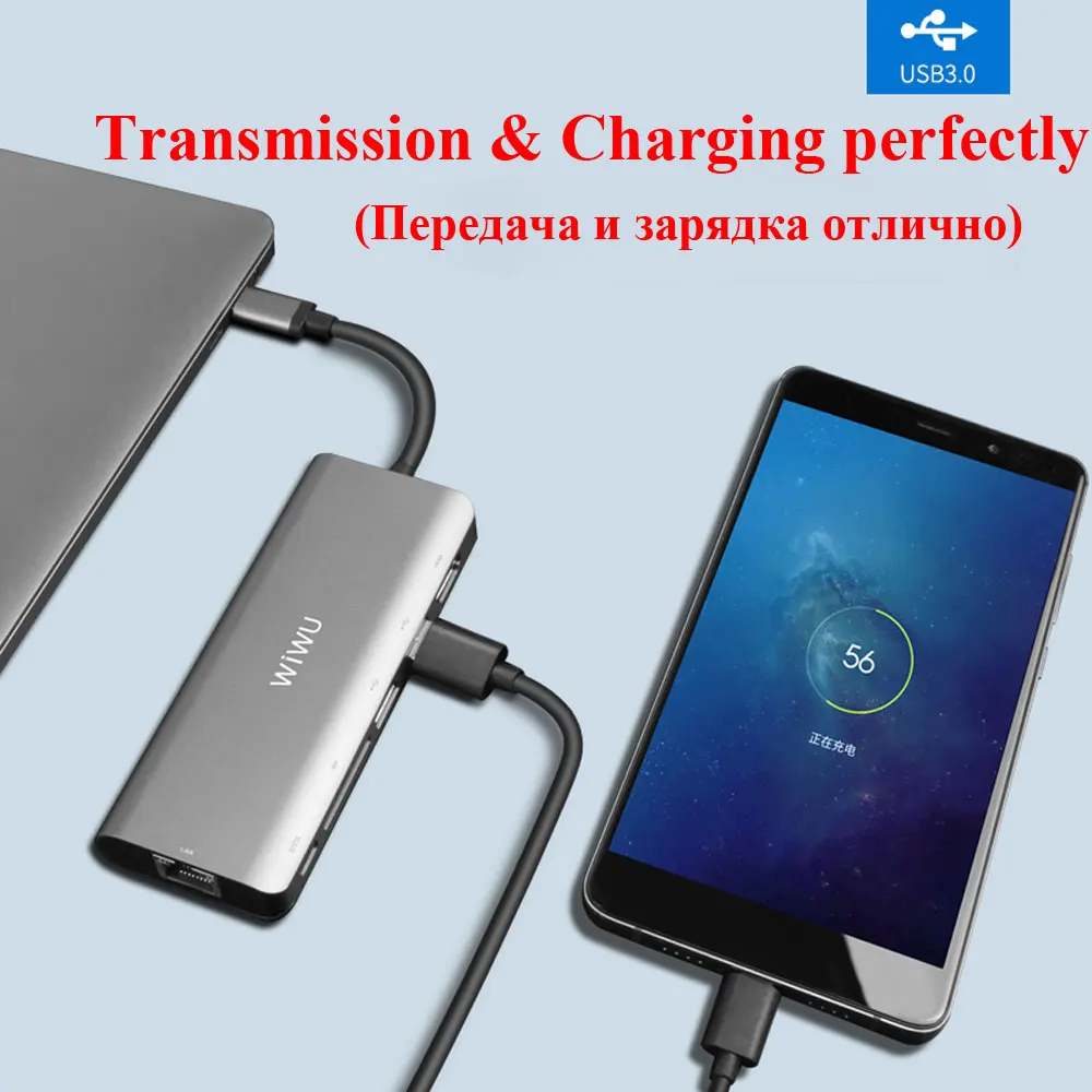 WIWU 6 в 1 USB 3 0 Hub для MacBook Pro Air Многофункциональный Type C 4K видео HDMI/RJ45 usb хаб адаптер