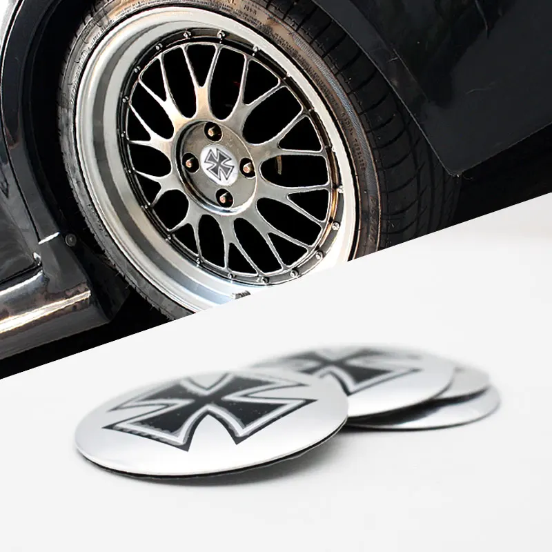Dsycar 4Pcs/Set 58mm Cross Car Steering Tire Wheel Center Sticker Hub Cap Hubcap Sticker Emblem