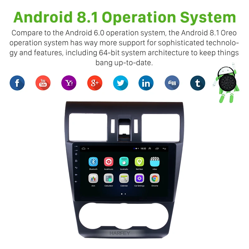 Clearance Harfey 9" IPS Screen Android 8.1 ROM 32GB RAM 2GB  2Din Car Radio For Subaru Forester 2014 2015 2016 GPS Navi Unit high version 1