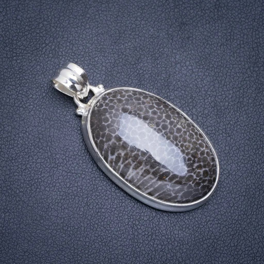 

Natural Stingray Coral Handmade Unique 925 Sterling Silver Pendant 1.75" A0451