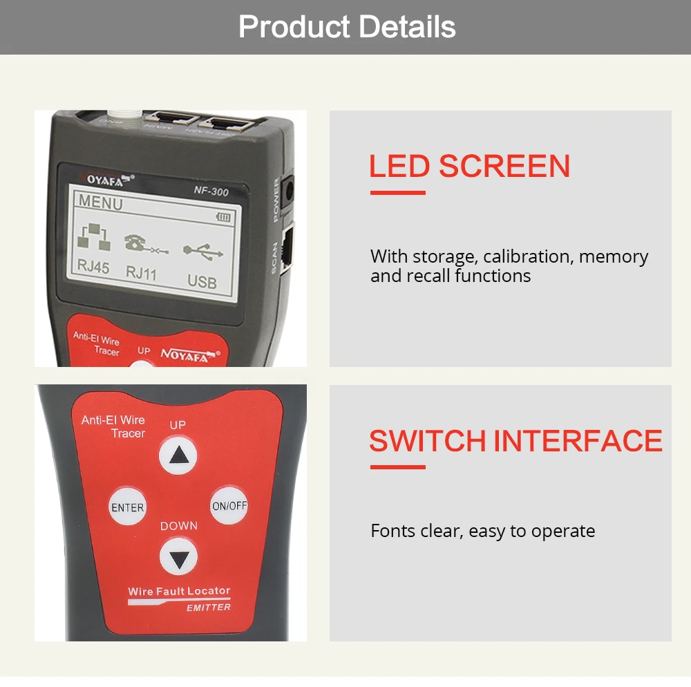 Noyafa NF-300 Кабельный тестер RJ45 RJ11 BNC USB телефонная сеть Lan провод трекер линии Tracer анти-помех тон набор с функцией поиска