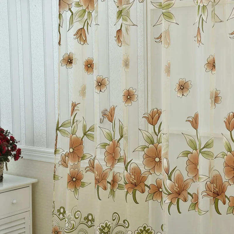 

Romantic Tulle Curtain Window Screening with Big Flower Offset Printing Decoration for Living Room LBShipping