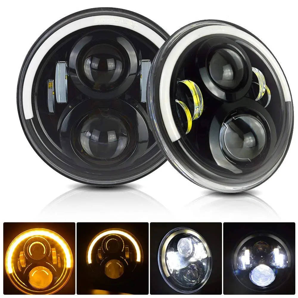 

Car light 7 inch Off road headlights DRL Angel Eyes H4 Led Headlight For Jeep JK TJ Land Rover Defender Lada Niva 4X4 Uaz Hunter