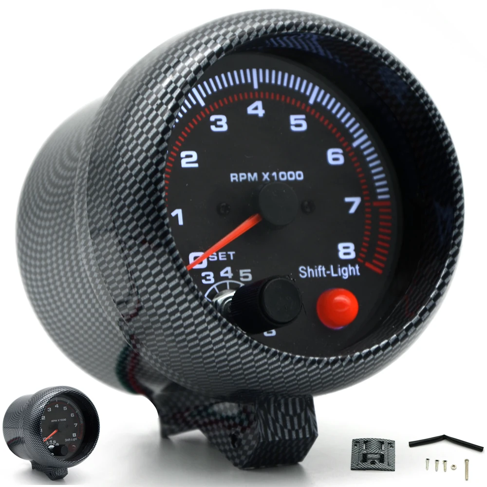 3.75" 95mm Carbon Electrical Tachometer RPM Gauge With Internal Shift