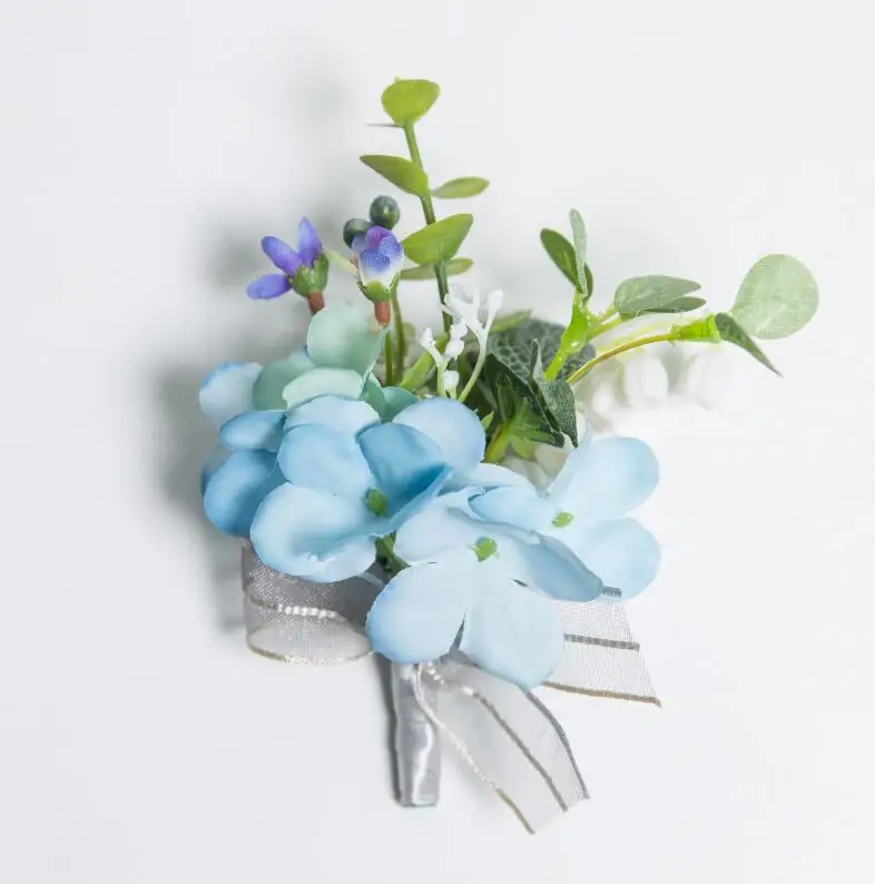 JaneVini синий цветок бутоньерка мужские Женихи искусственная Роза корсаж цветок на руку для подружки невесты набор брошь бутоньерки - Цвет: Boutonniere 2