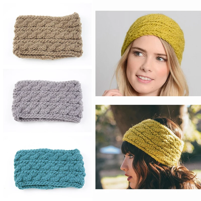 

Winter Women Ear Warmer Widening Wool Hair Bands Headwrap For Girl Three Rows Twist Knitted Headband Hair Accessories
