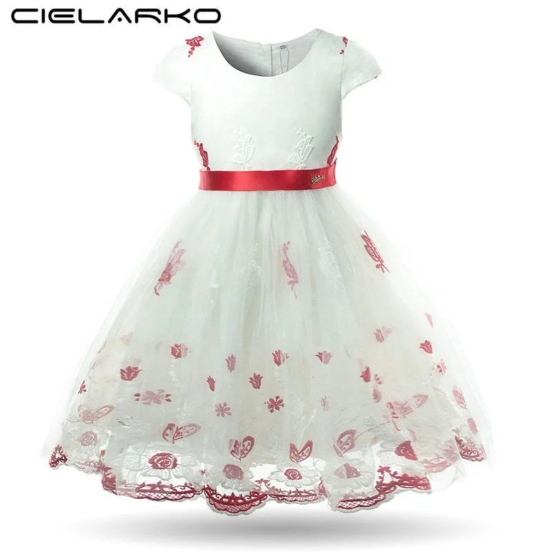 

Cielarko Girls Dress Flower Birthday Party Dresses for Summer Pageant Embroidery Kids Ball Gown Vintage Children Fancy Clothing