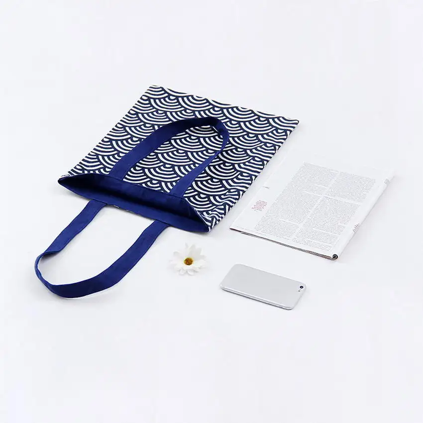 KANDRA Geometric Canvas Tote Bag Japanese Shoulder Tote Bags Reusable Linen Grocery Lifestyle Women Shopping Bag 2019