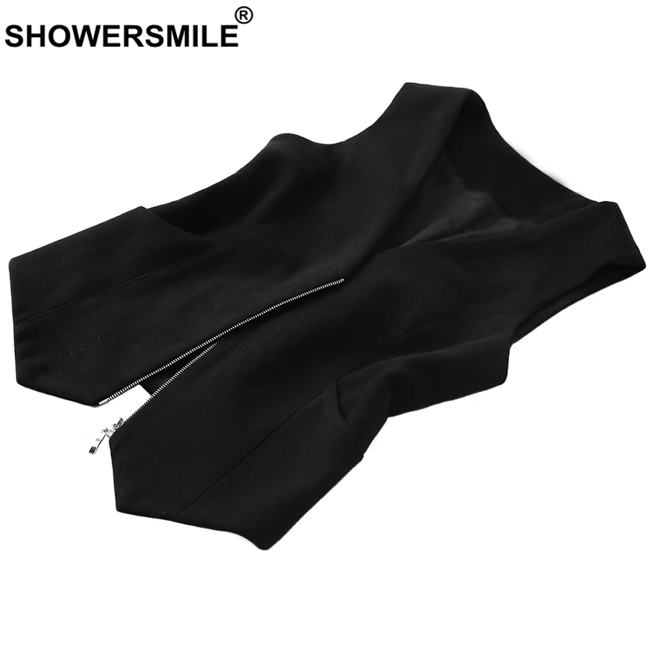 SHOWERSMILE Plus Size Vest Women Black Tweed Sleeveless Jackets Female Elegant Short Plain Spring Fashion Ladies Waistcoat 4xl