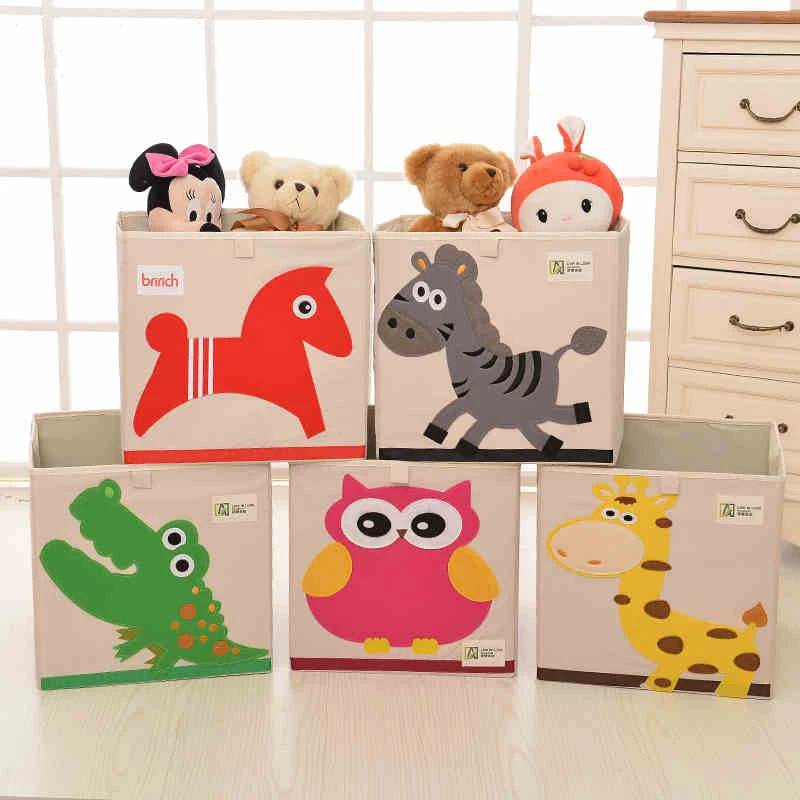 QUBABOBO 3D Embroider Cartoon Big Storage Box Organic Cotton Toy Clothes Sundries Organizer Big Toys Storage Bins 33*33*33cm