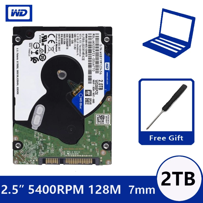 

WD Blue 2TB 2.5" SATA III Internal Hard Disk Drive 2000Gb HDD HD Harddisk 6Gb/s 128M 7mm 5400 RPM for Notebook Laptop