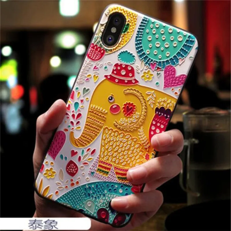 

Cute 3D Emboss Cartoon Patterned Phone Case For iphone X 8 7 6 6S Plus Cases Soft Silicone Cover For iphone 5 5s SE Coque capa