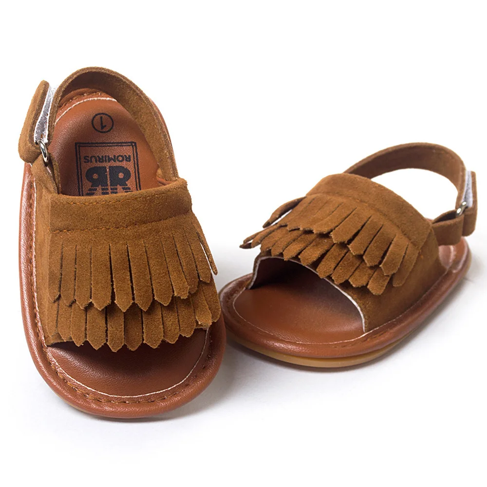 ROMIRUS Baby Shoes Sandals Casual Fashion PU Tassel Sandals For Children kids Girls Boys Brown