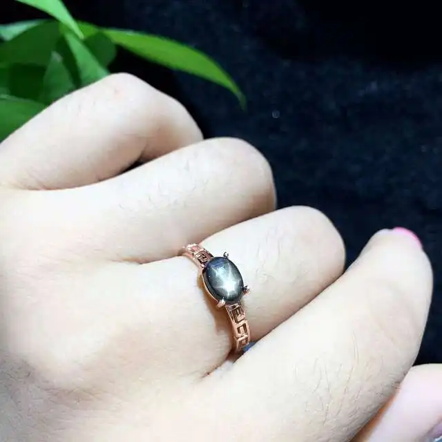 Women Natural Star Sapphire Stone Ring Genuine Solid Silver White Gold Plate Or Rose Gold Plated Real Gems Jewelry Rings ZHHIRY