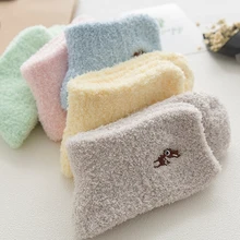 PEONFLY Embroidery CAT Deer Thickening women cotton Lovely  Plush Keep Warm Sleep ladies funny cute Socks hosiery Winter kawaii