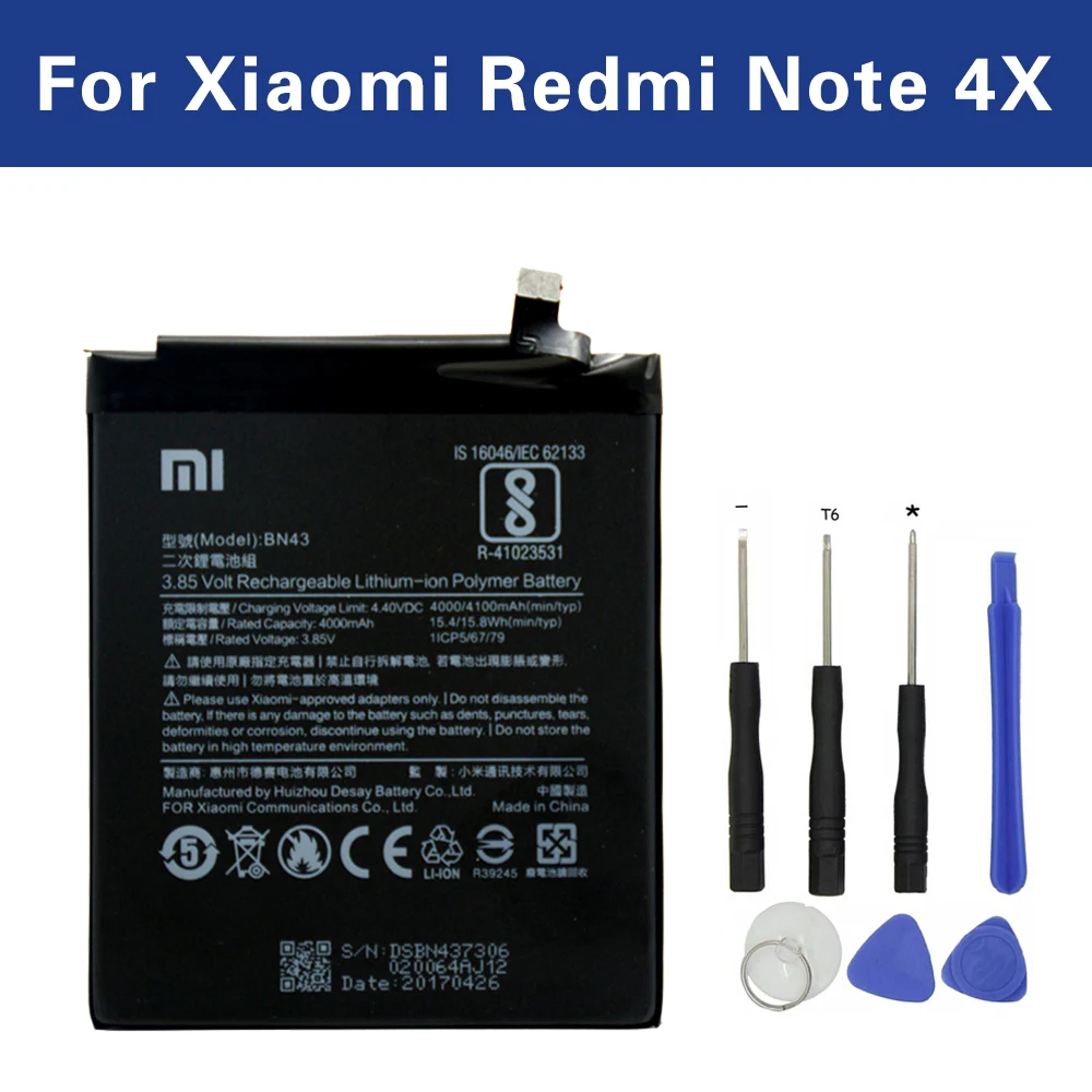 BN43 Подлинная батарея для Xiaomi Redmi Note 4x Hongmi Note4X akku Li-Ion высокого качества 4000 мАч с