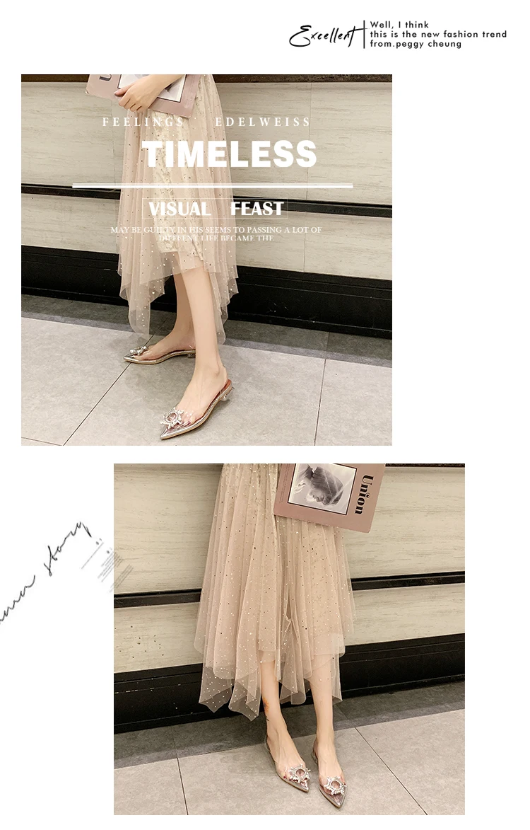 Sandals Elastic Band Female Shoe Block Heels Women's Low-heeled Shoes With Strap All-Match Slip-on Ladies Chunky Pointed