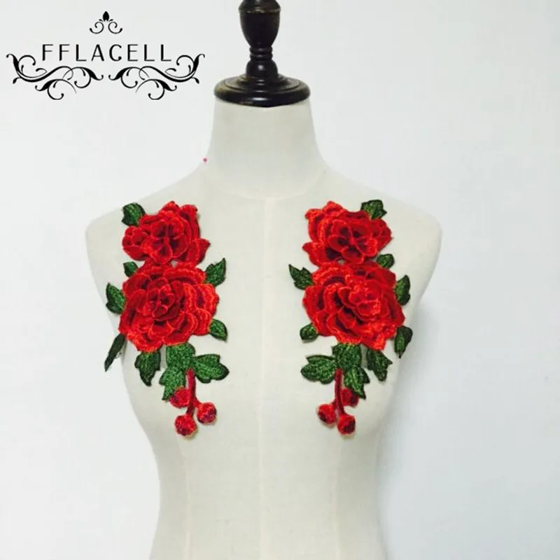 FFLACELL-2pcs-Set-Rose-Flower-Embroidery-Patches-for-Clothes-Parches-Para-La-Ropa-Applique-Embroidery-Flower