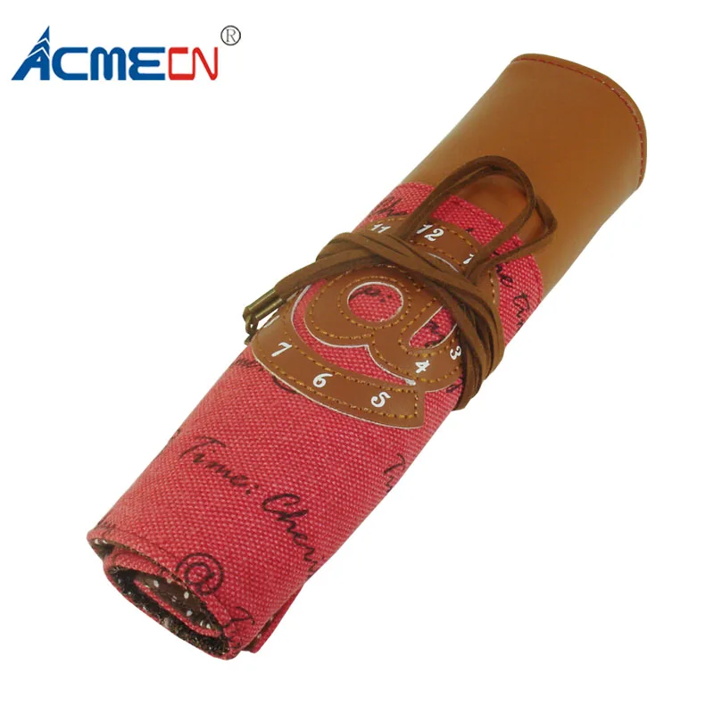ACMECN школы школьный пенал Искусственная кожа и холст подвижный мешок с Мультяшные часы Pattern Симпатичные для рисования инструмент организаторы