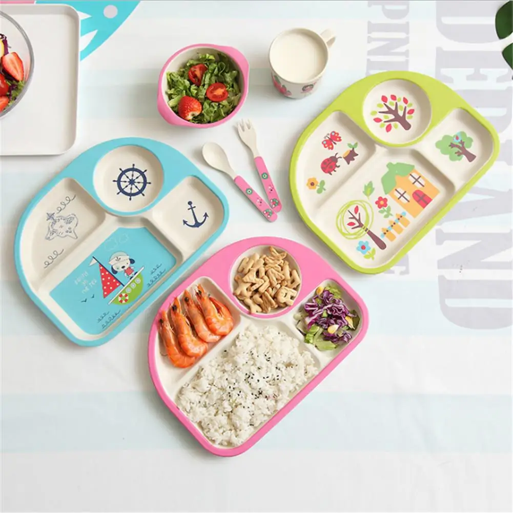 

Children's Tableware Set - Five-piece Bamboo Fiber Innovative Cartoon Rice Bowl Baby Dishes Plate - Gift Tableware