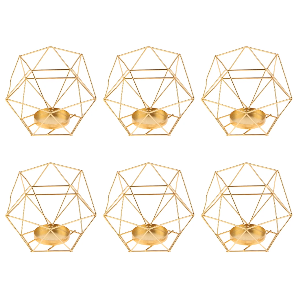 6Pcs Wedding Tea Light Candlestick Votive Candle Tealight Holder Ornamental Golden