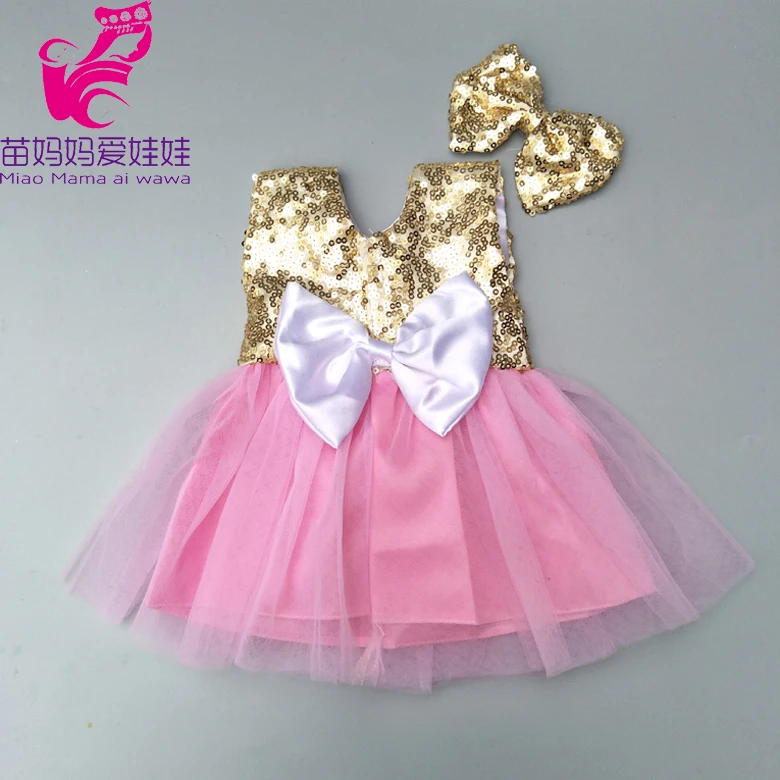 17 inch Baby new born Doll pink dress with bow for 18 inch girl doll sequin dress children gifts